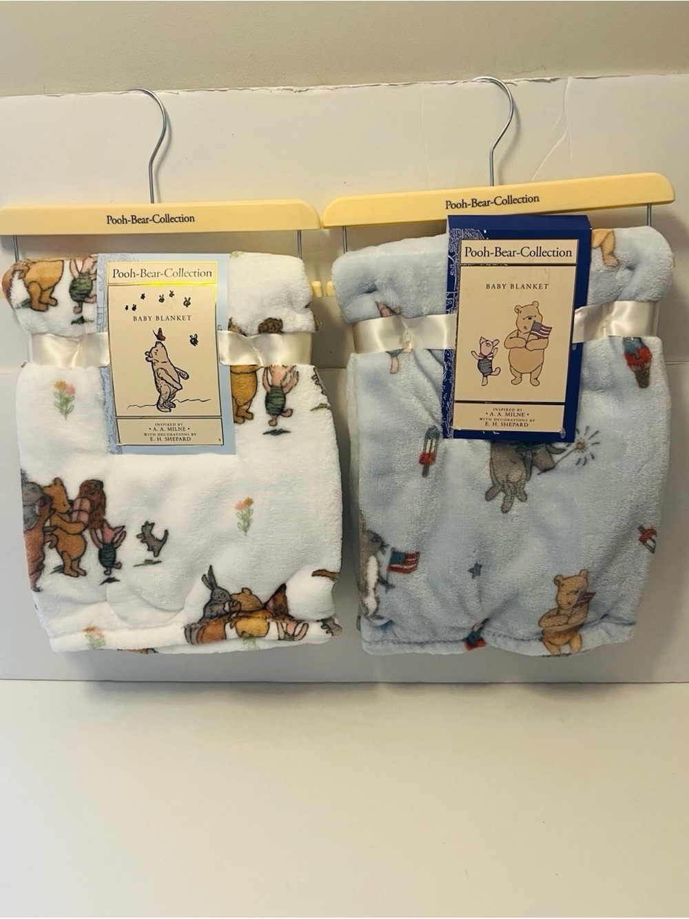 Winnie the Pooh Bear Collection Lot of 2 Baby Blankets Flag Ice Cream Present